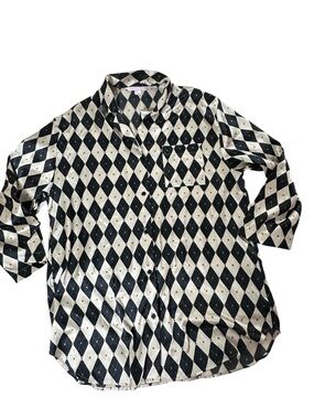 Victoria Secret Black and White Diamond Silk Night Shirt Sz M